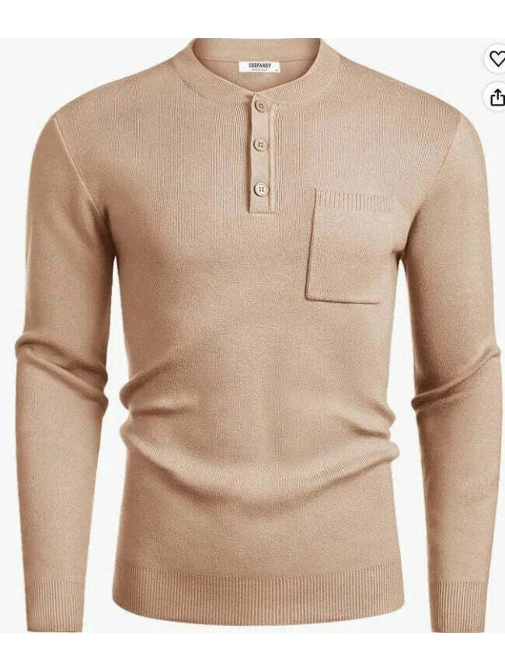 COOFANDY Men’s Henley Knit Pullover Sweater – Apricot, Medium
